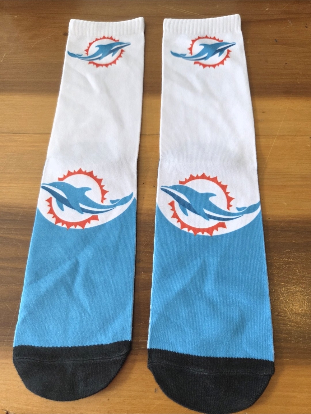 Miami Dolphins Inspired Men's Crew Socks - White & Blue